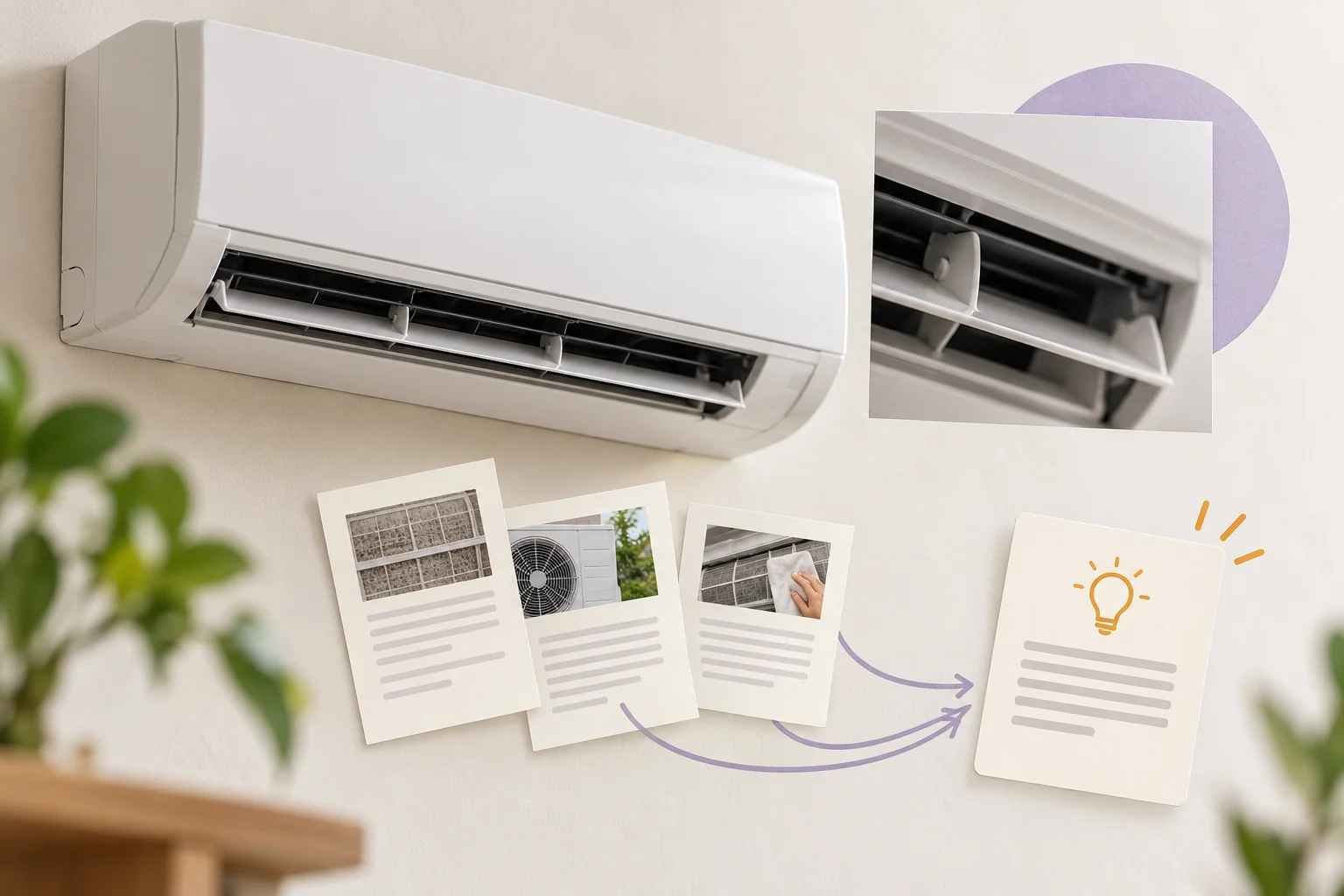 An air-conditioning unit and source cards combined into an answer