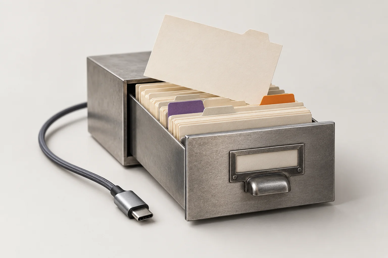 An index drawer and cable illustrating how information is organized