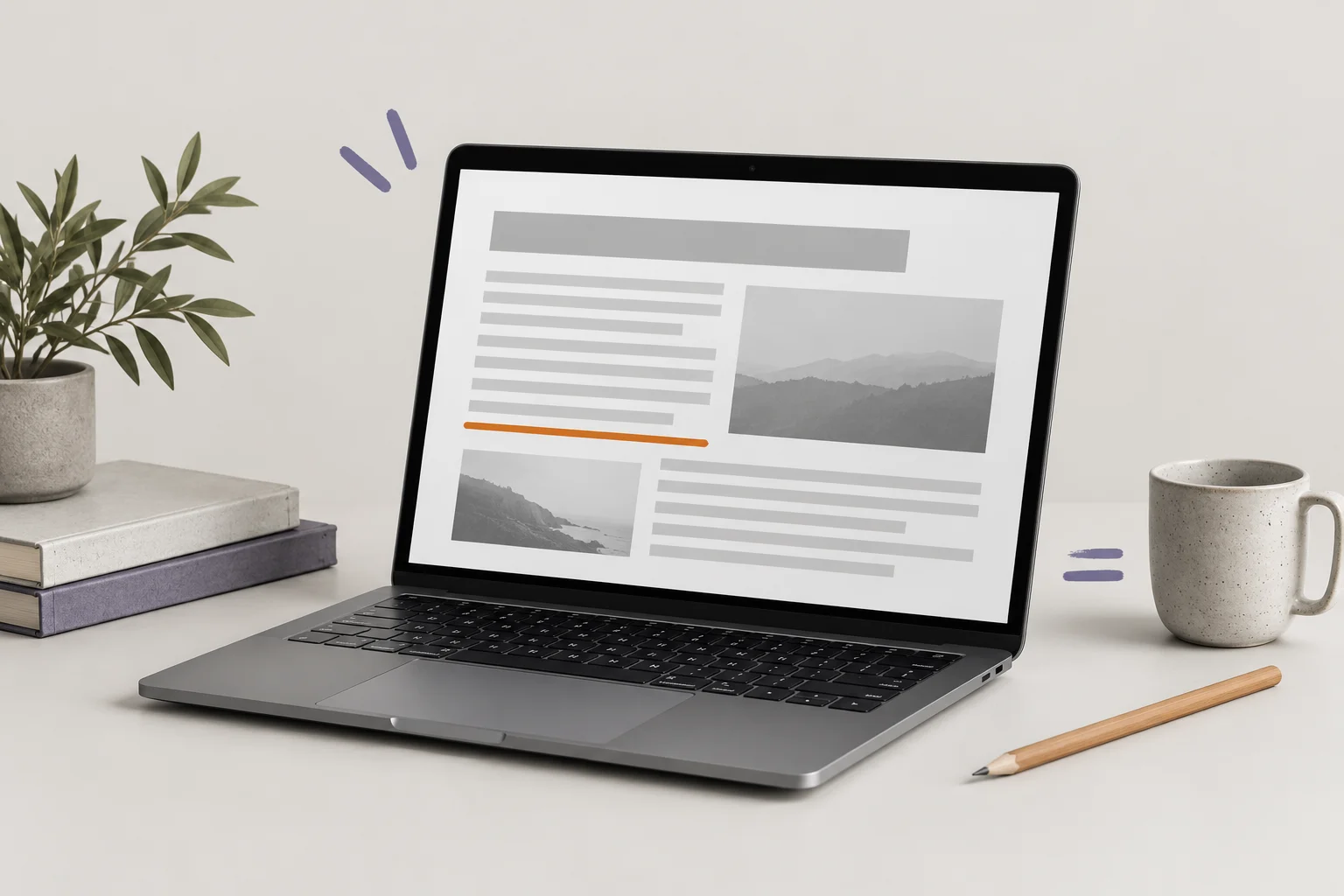 A laptop displaying a page outline with a highlighted section