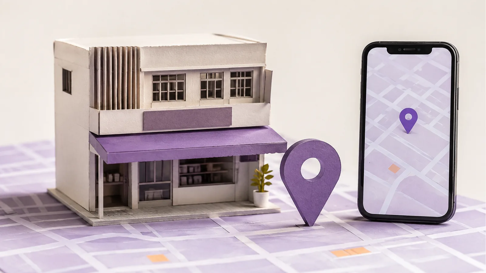 Shopfront and map illustrating local search discovery