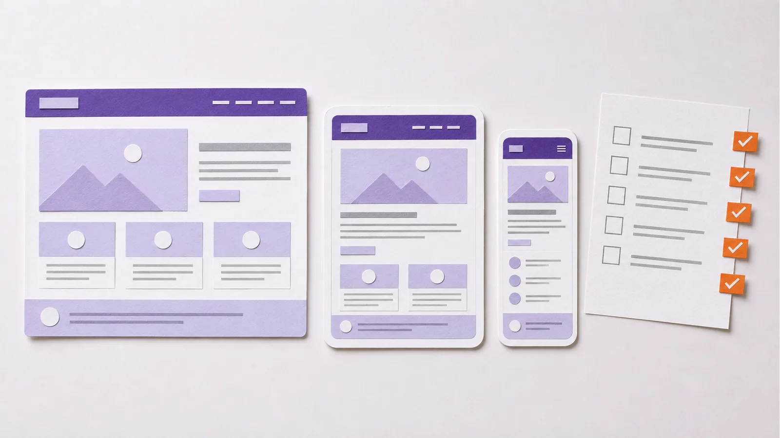 Desktop and mobile website plans with a launch checklist