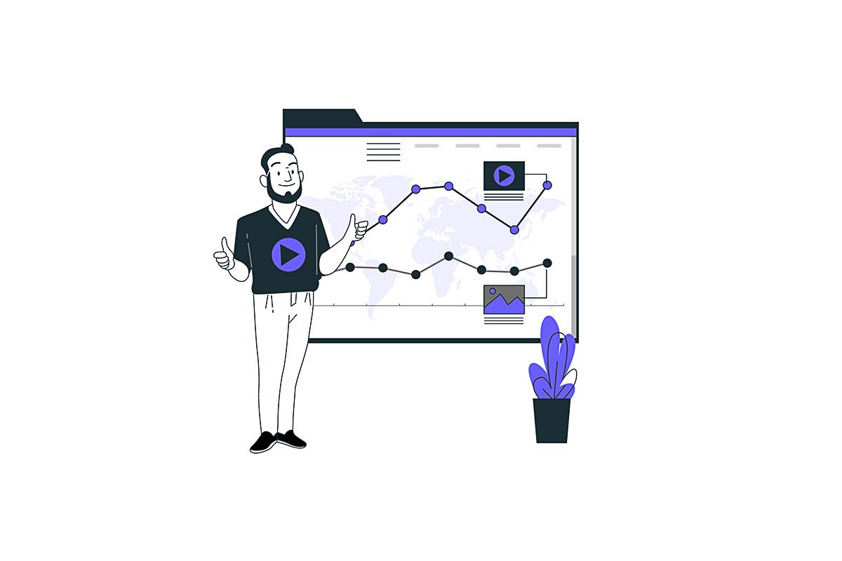 Presenter explaining a video and performance chart