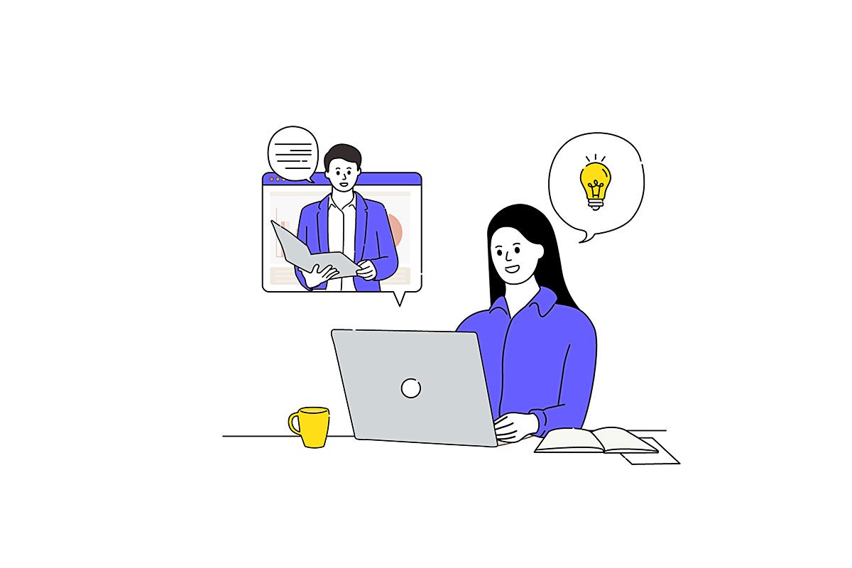 Person using a laptop during an online collaboration