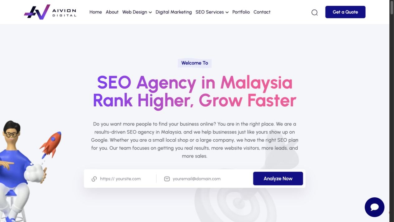 Aivion Digital Malaysia SEO and digital marketing agency website homepage