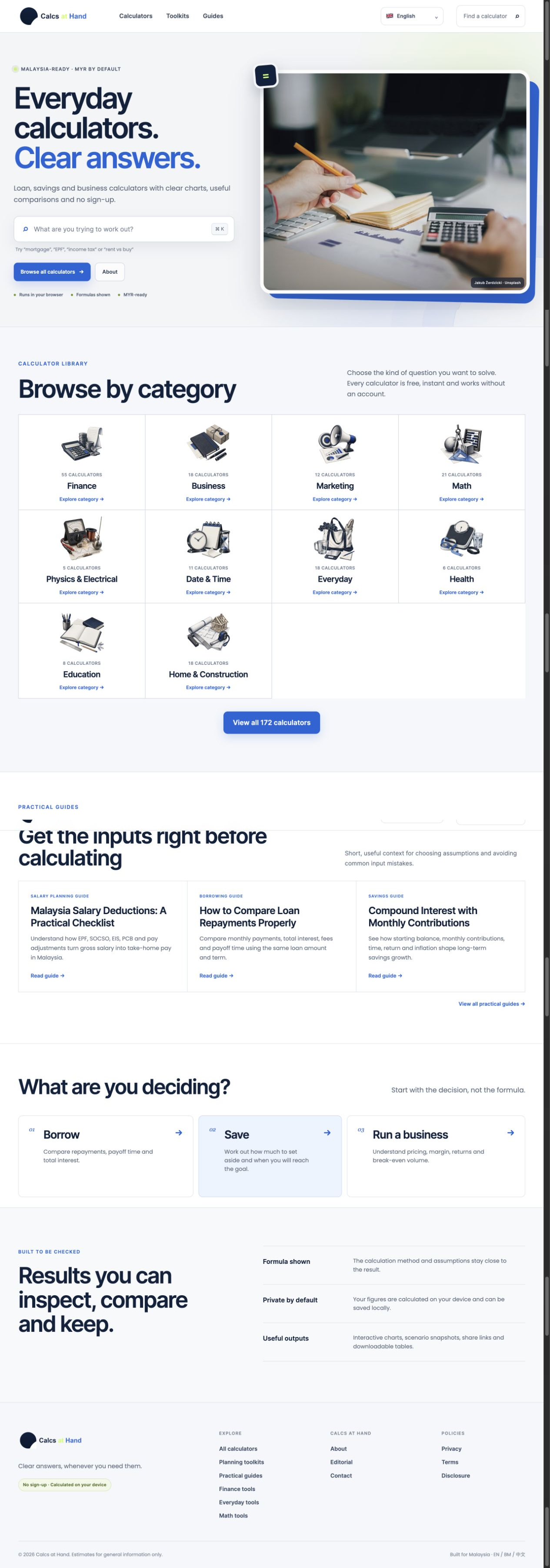 Calcs at Hand website homepage preview