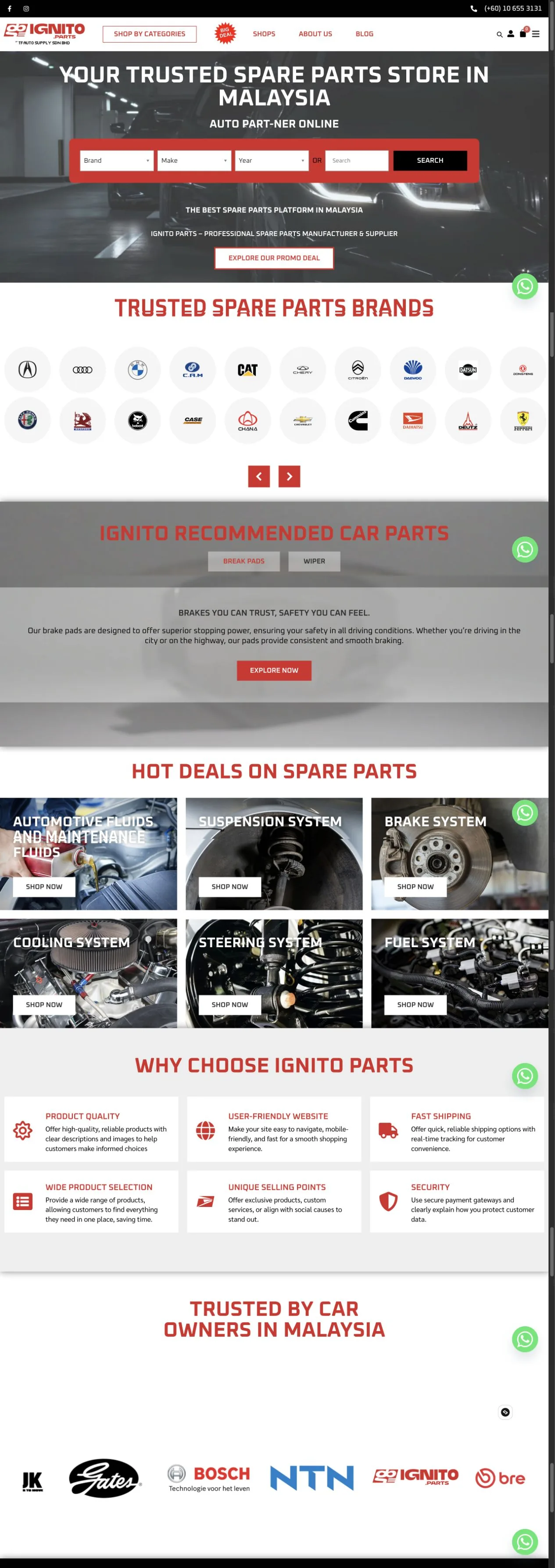 Ignito Parts website homepage preview