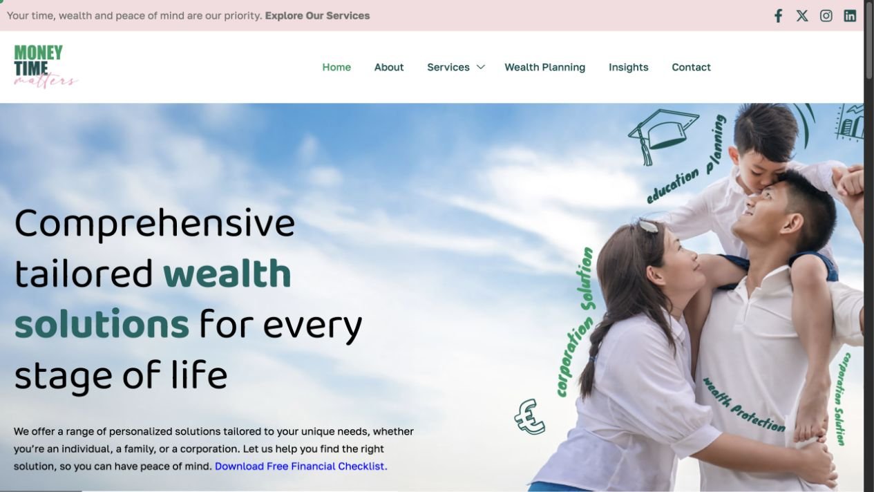 Money Time Matters wealth planning and financial services website homepage