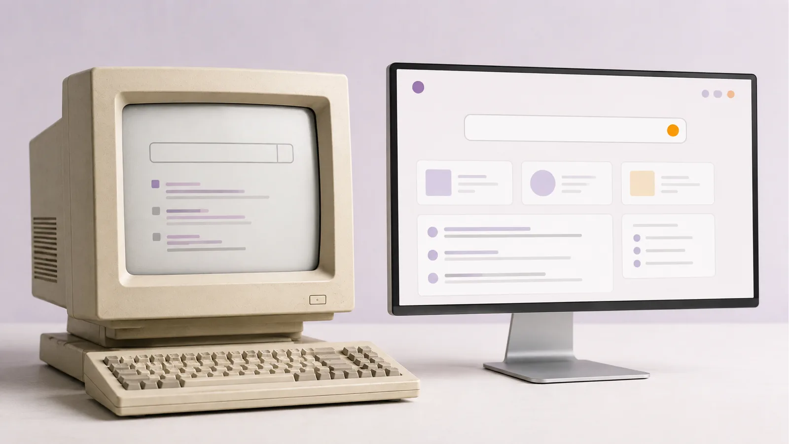 Early and modern computer displays representing search evolution
